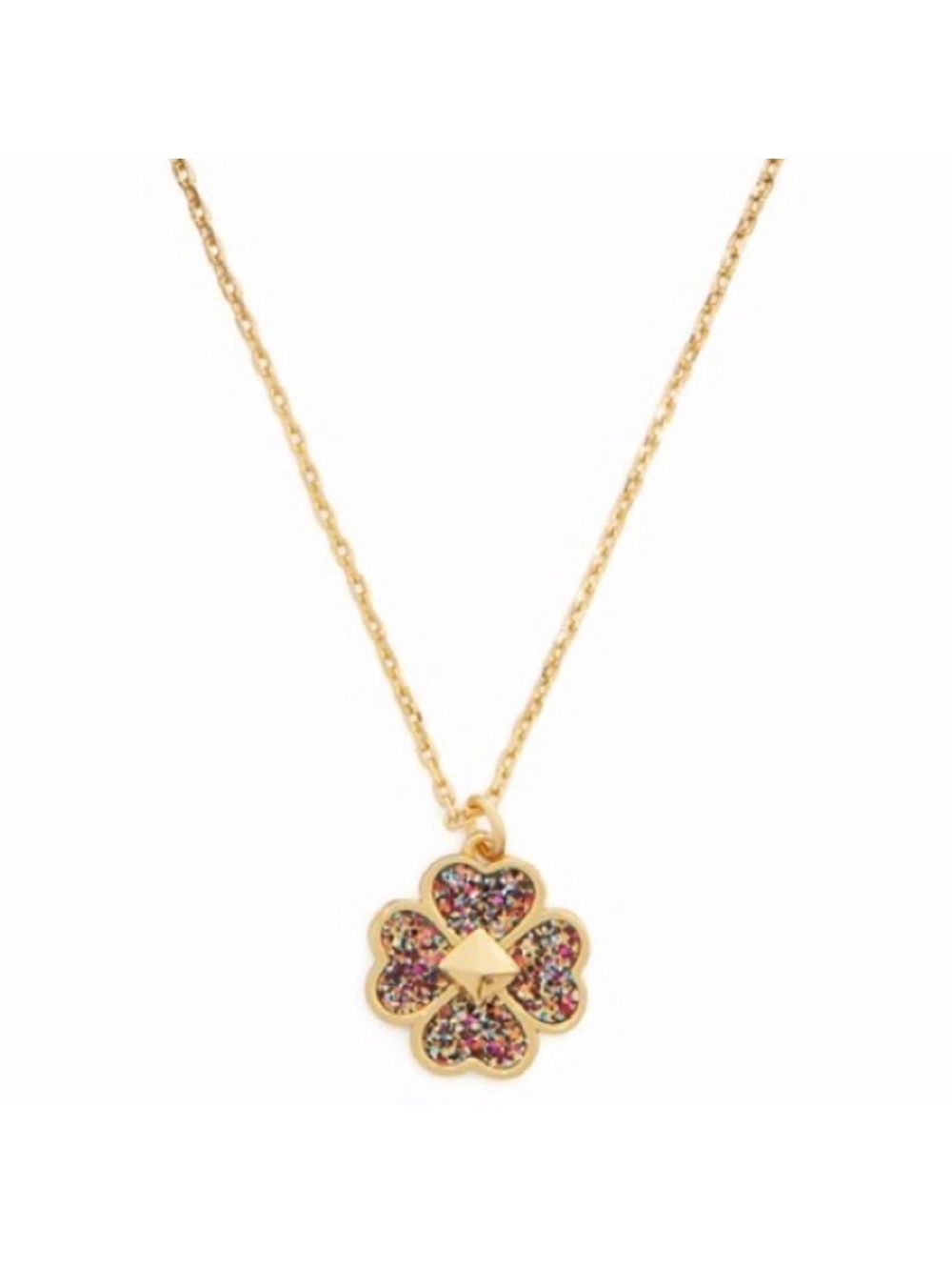 NWT Kate Spade “Spades & Studs” Gold Glitter Enamel Necklace.